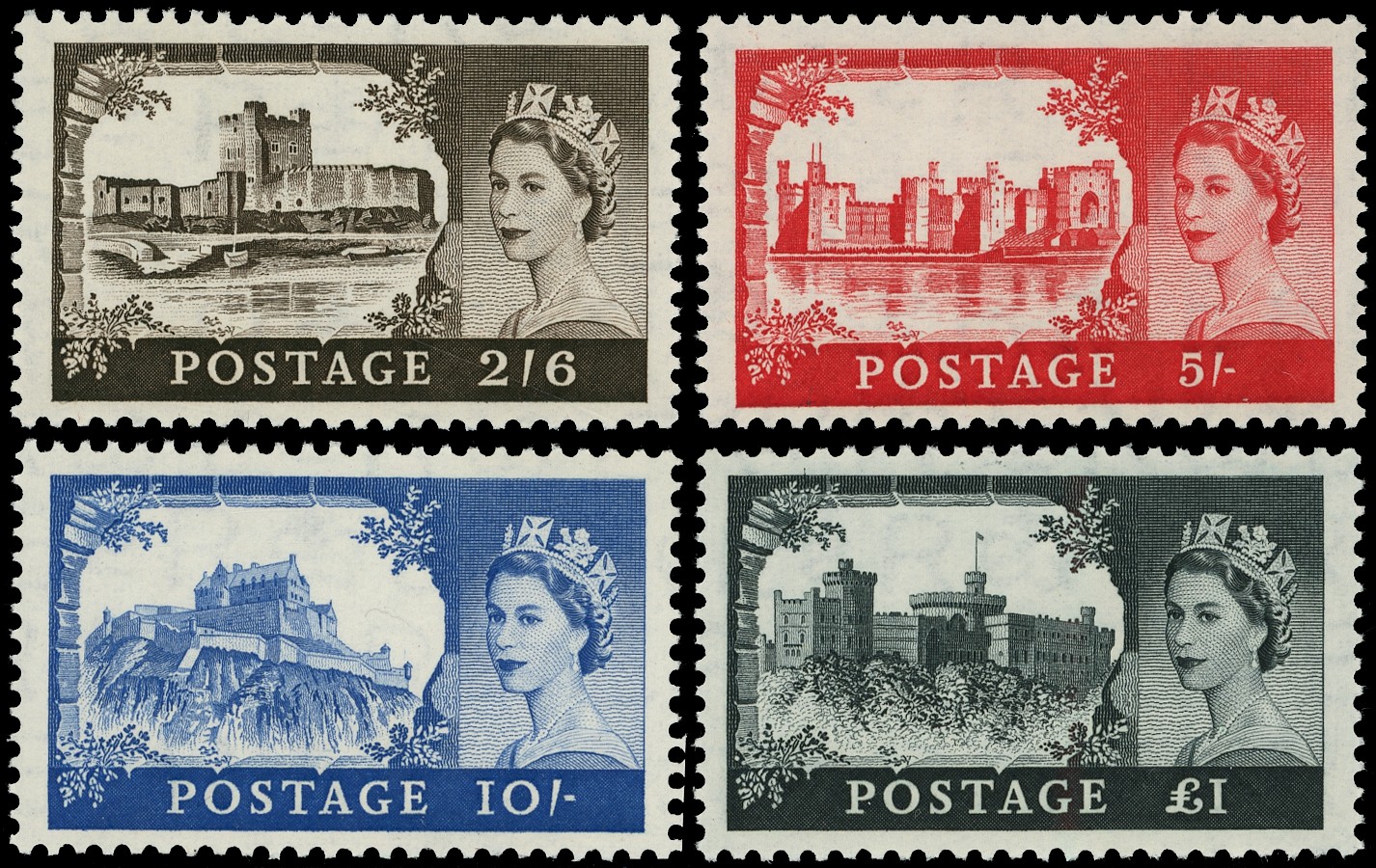 1958 De La Rue first printing Castles set of four.