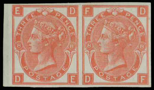 GB SG103var 1867 3d Colour trial. Pair in Bright orange.