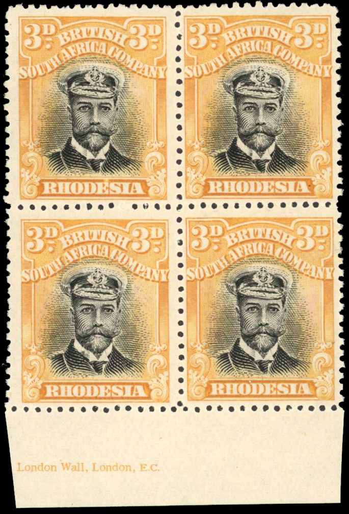 Rhodesia 3d SG 223 part imprint block mint