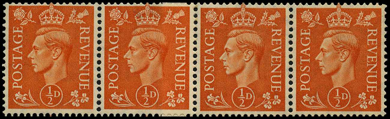 1951 ½d pale orange, coil join horizontal...