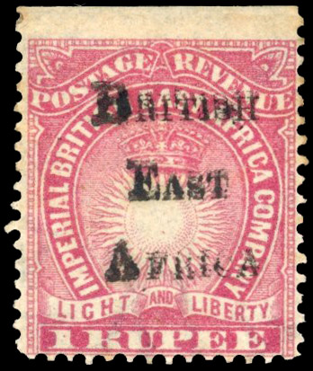 British East Africa SG 43a 1895 1r carmine with handstamp double mint