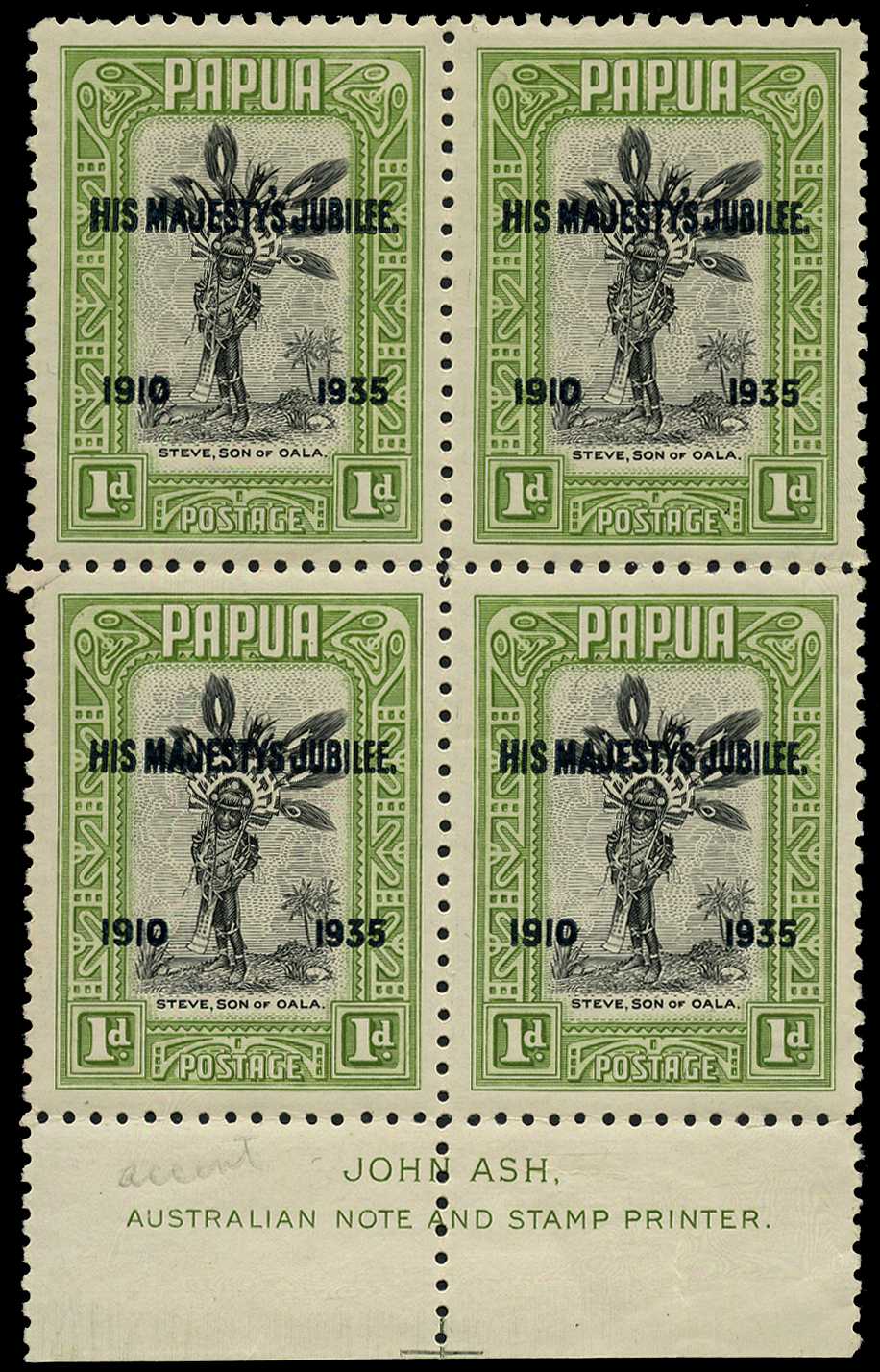 1935 1d Silver Jubilee in 'JOHN ASH'...