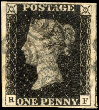 Great Britain 1d black Plate 5 (RF) used SG 2