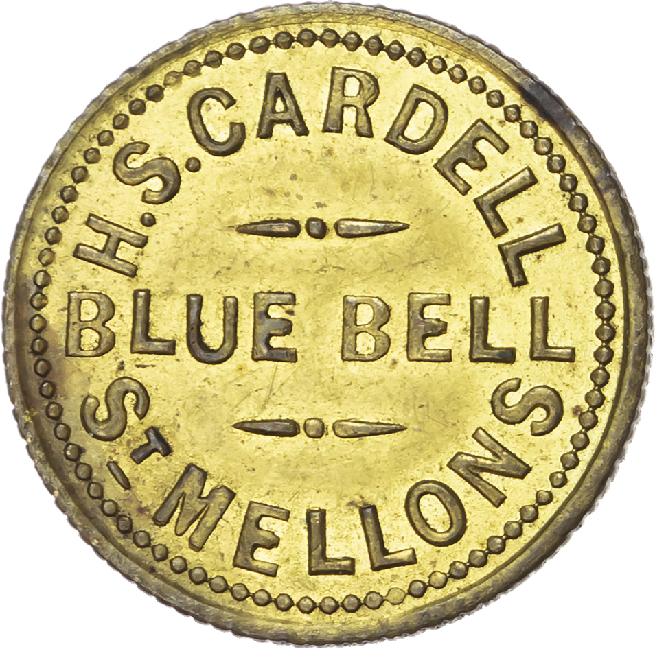 Lot of 5 coins - Mon. St. Mellons, Blue Bell 3d. 23mm. H S Cardell. EF; Pontimister, Britannia Inn, 3d. 23mm...
