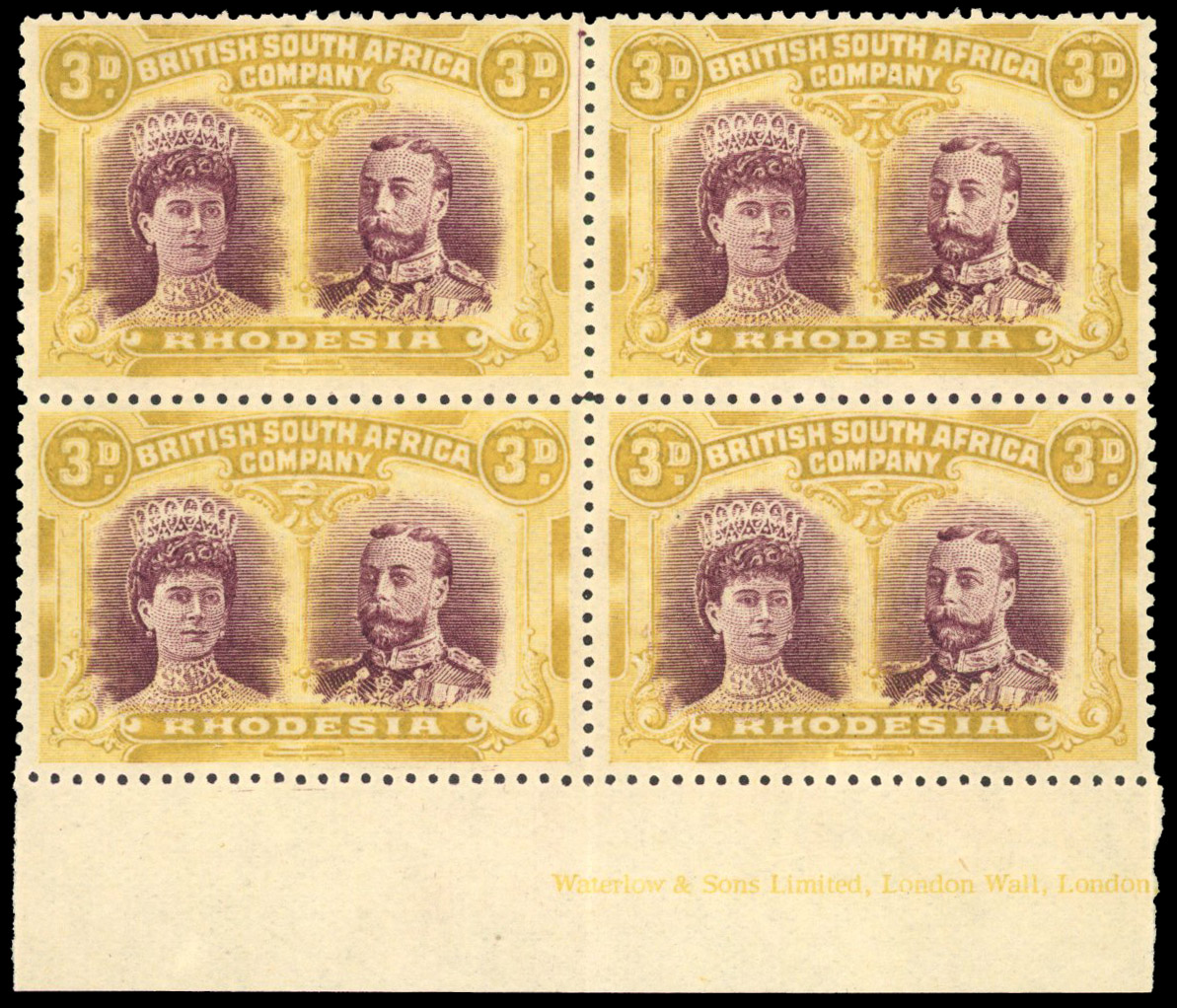 SG 136a 3d maroon and ochre part imprint block of four mint