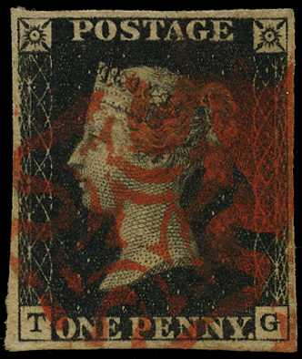 1840 1d black, plate 6 (TG) 4 good margins,...
