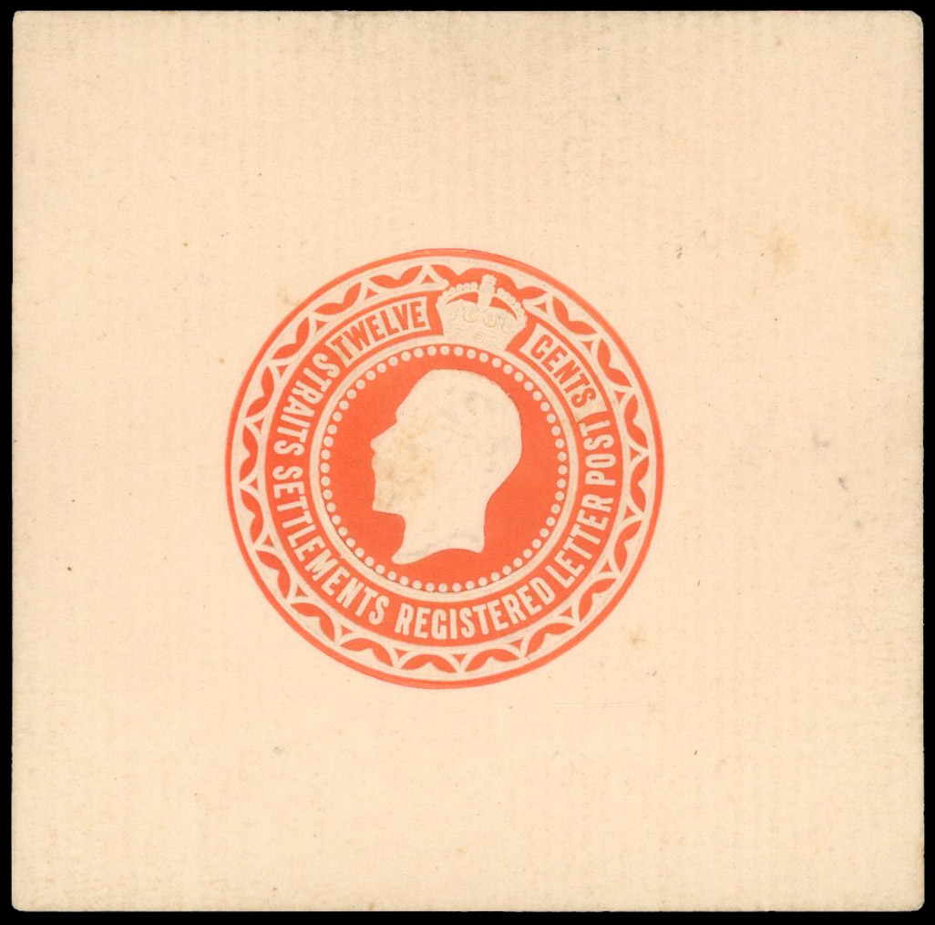 Straits Settlements 1922 KGV 12c embossed registered letter stamp