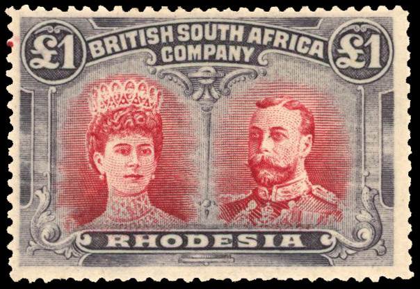 Rhodesia 1910-13 £1 carmine-red and bluish black