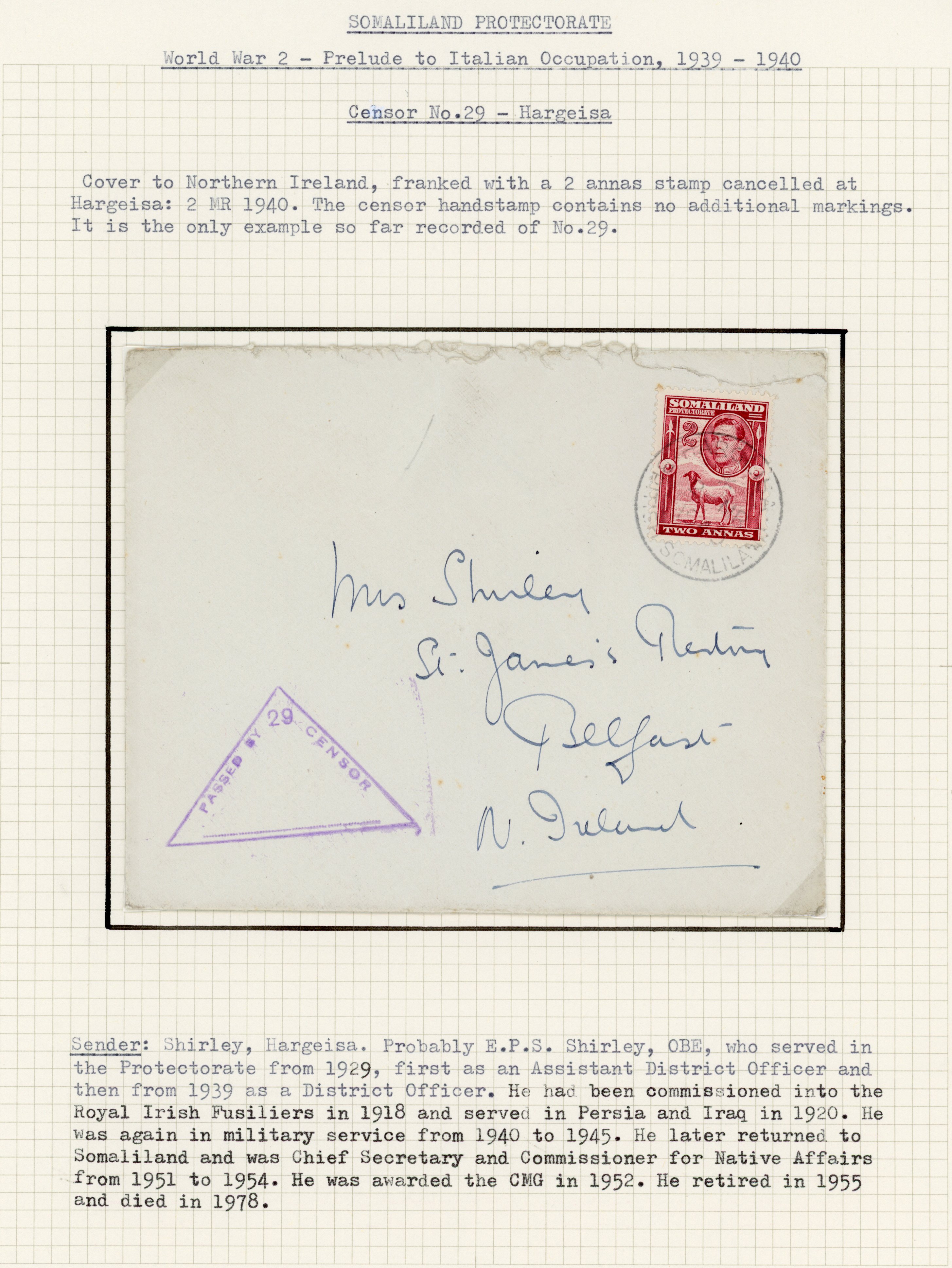 Somaliland 1940 Censor cover