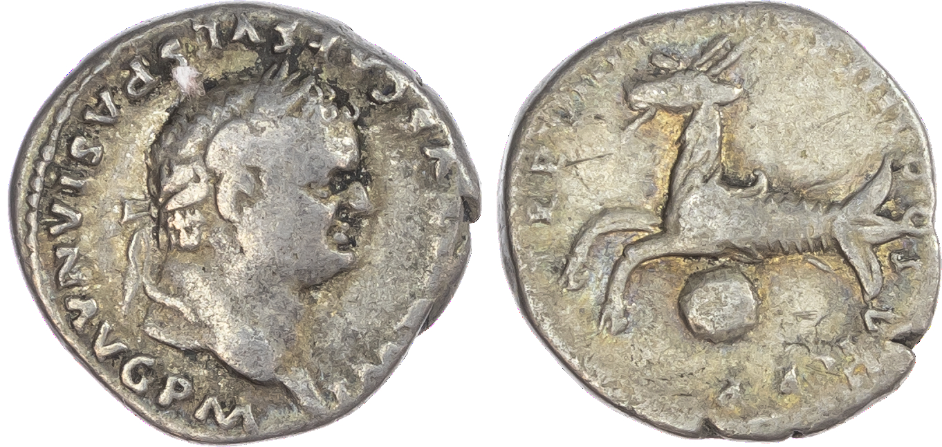 Titus (AD 79-81) AR Denarius, Rome, AD 79, 3.33g. [IMP TITVS] CAES VESPASIAN AVG P M, laureate head of Titus facing right.