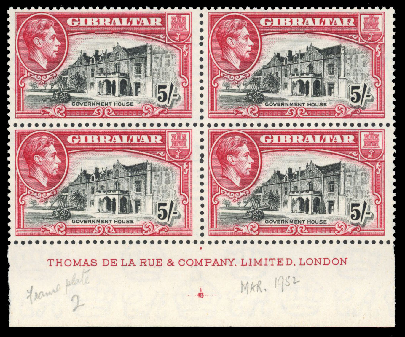 Gibraltar SG 129ba imprint block mint