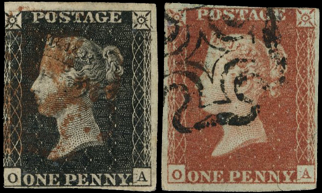 1840 1d Black Pl.11 (OA). red MC in matched pair
