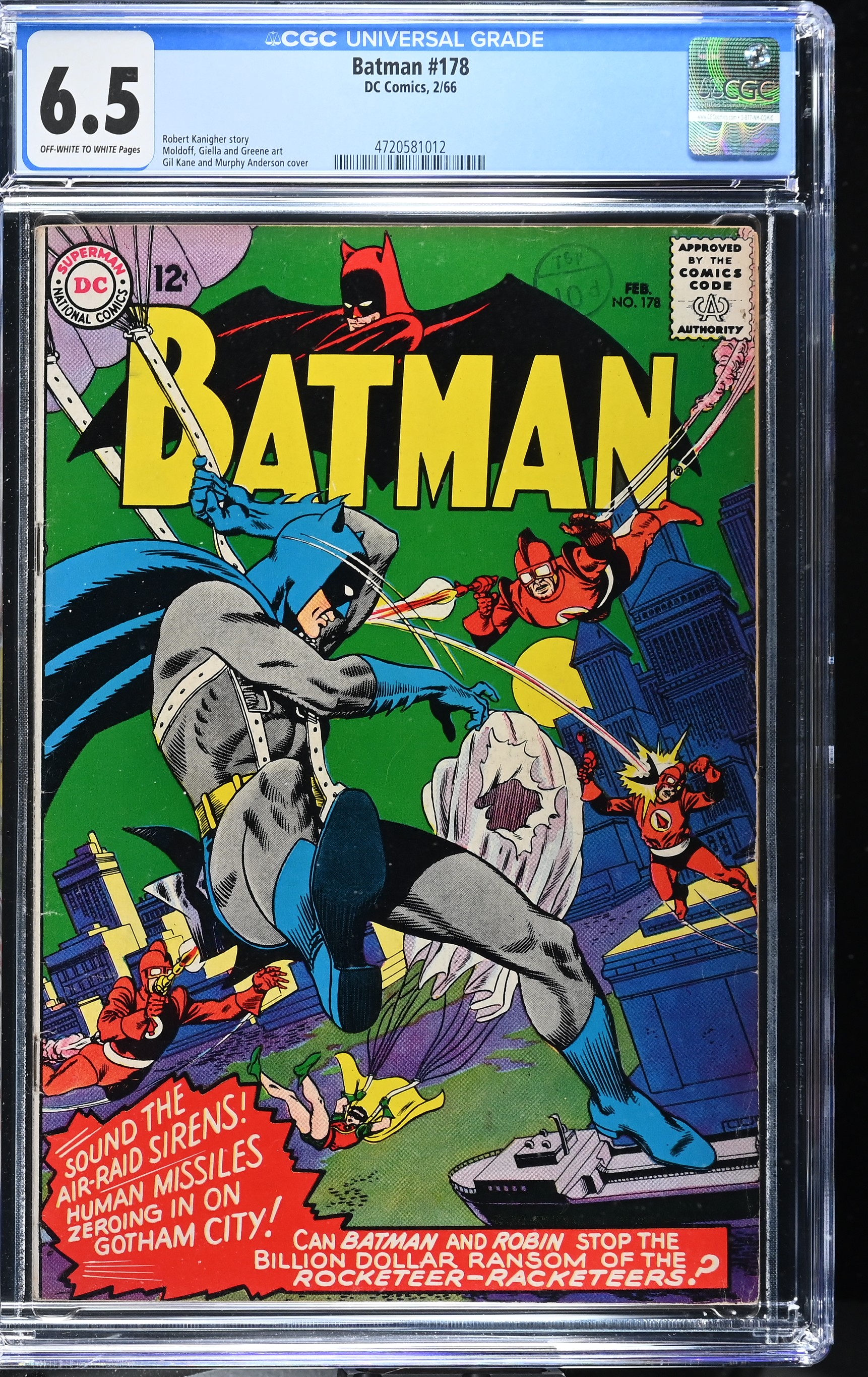 Batman #178 CGC 6.5 "Raid of the Rocketeers!" (DC Comics, 1966) Off-White to White Pages