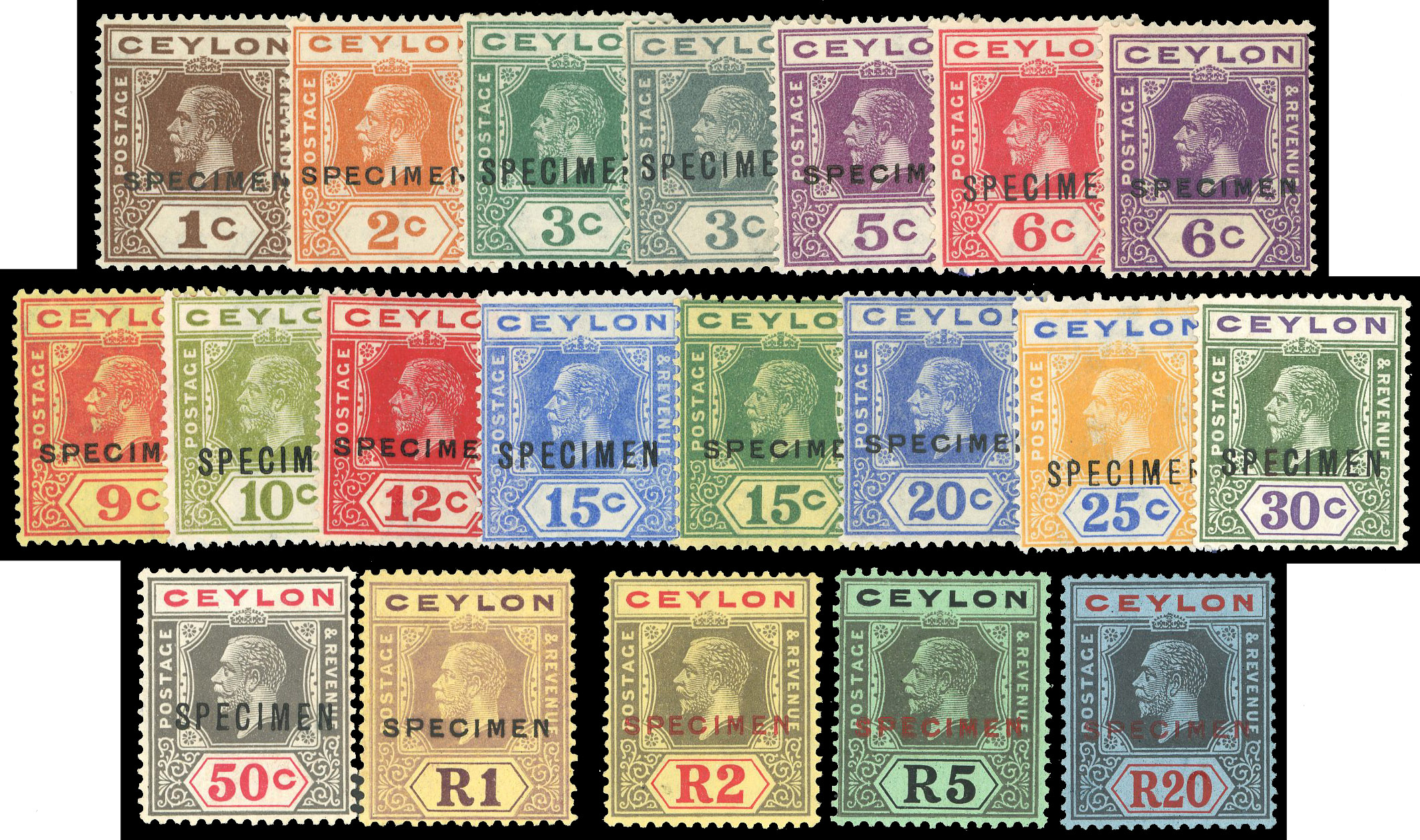 Ceylon SG 338-357s SPECIMEN set lpog