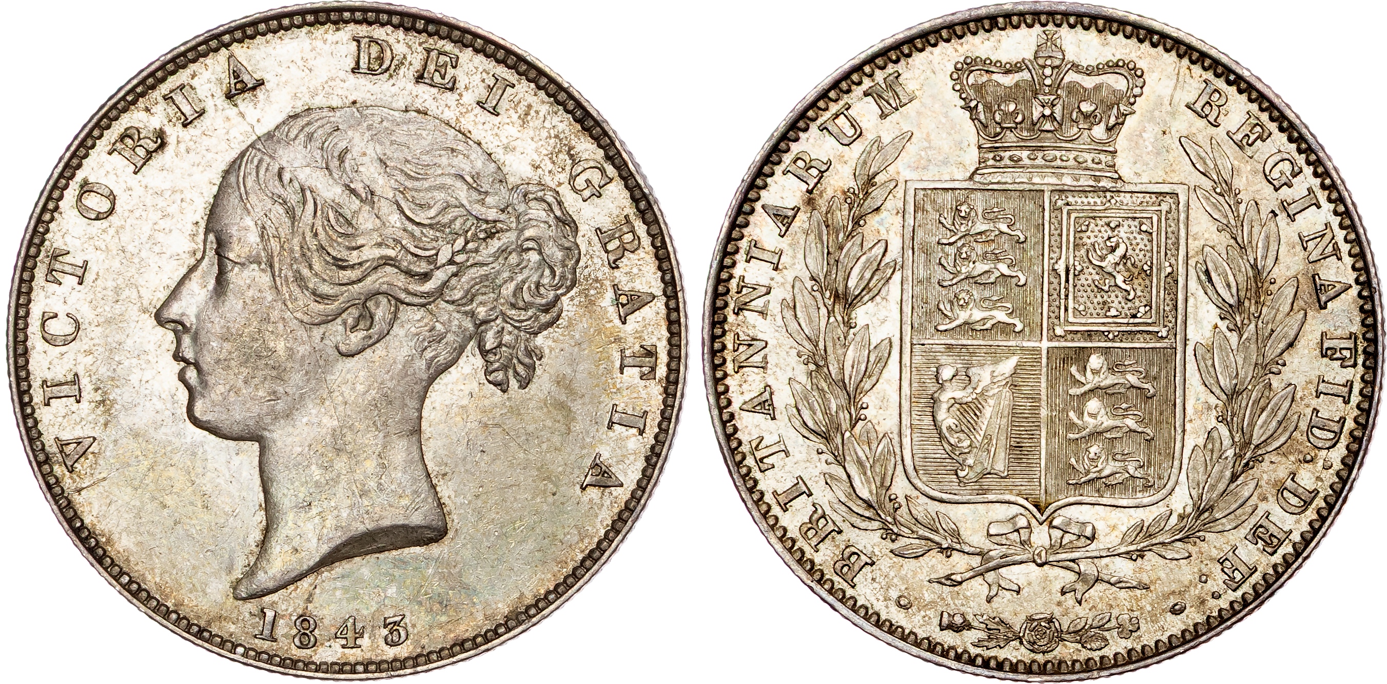 Victoria (1837‐1901), AR Halfcrown, 1843.