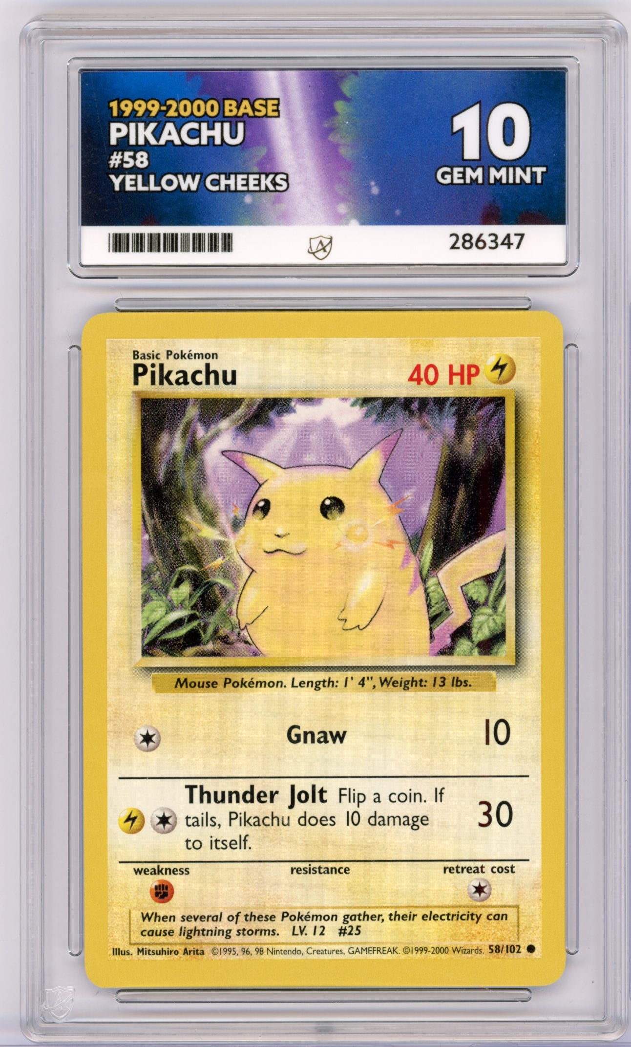 ACE 10 Pikachu #58 Yellow Cheeks Base Set (4th Print 1999-2000)