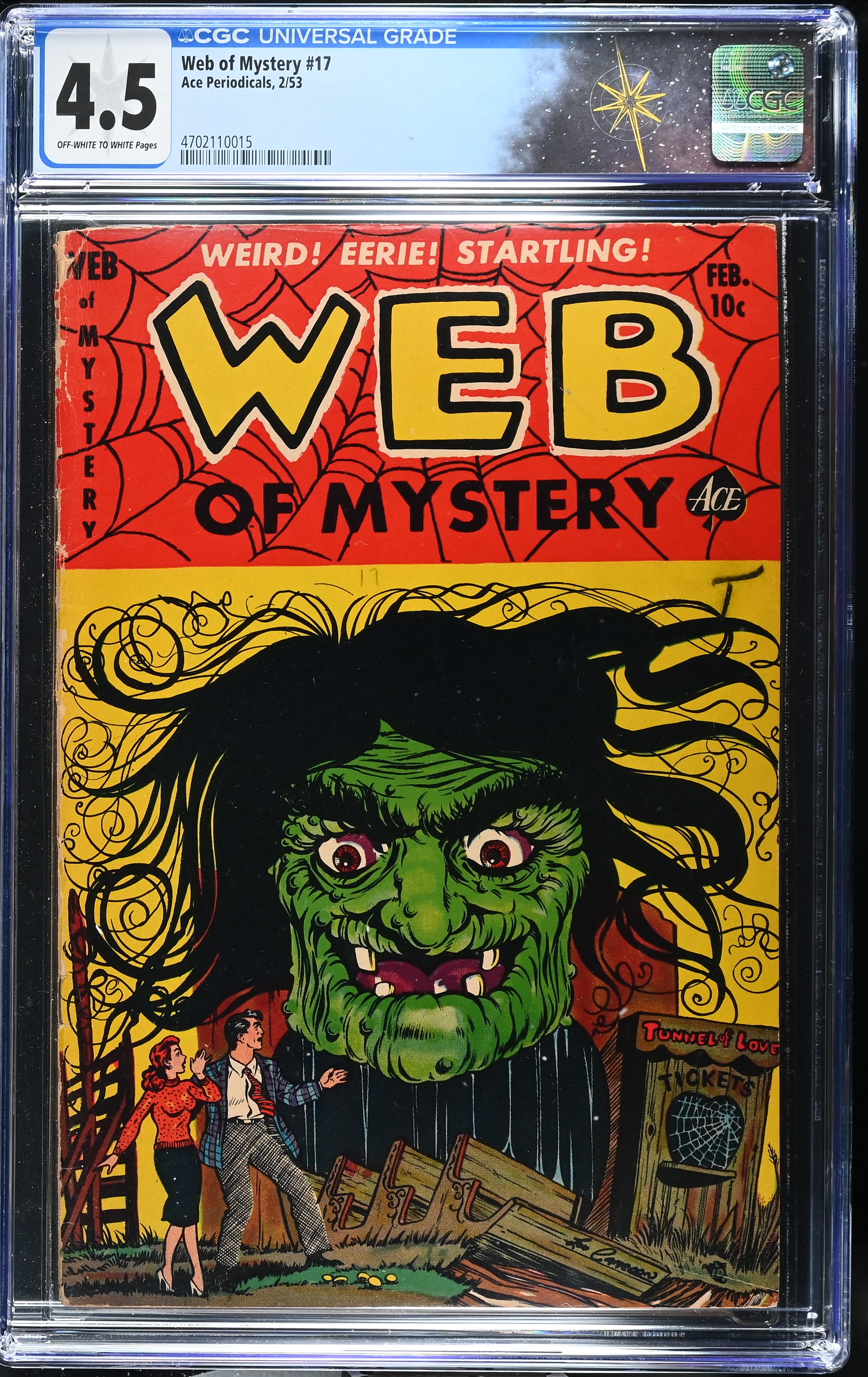 Web of Mystery #17 CGC 4.5 Witch Cover by Lou Cameron (Ace Magazines, 1953) Off-White to White Pages