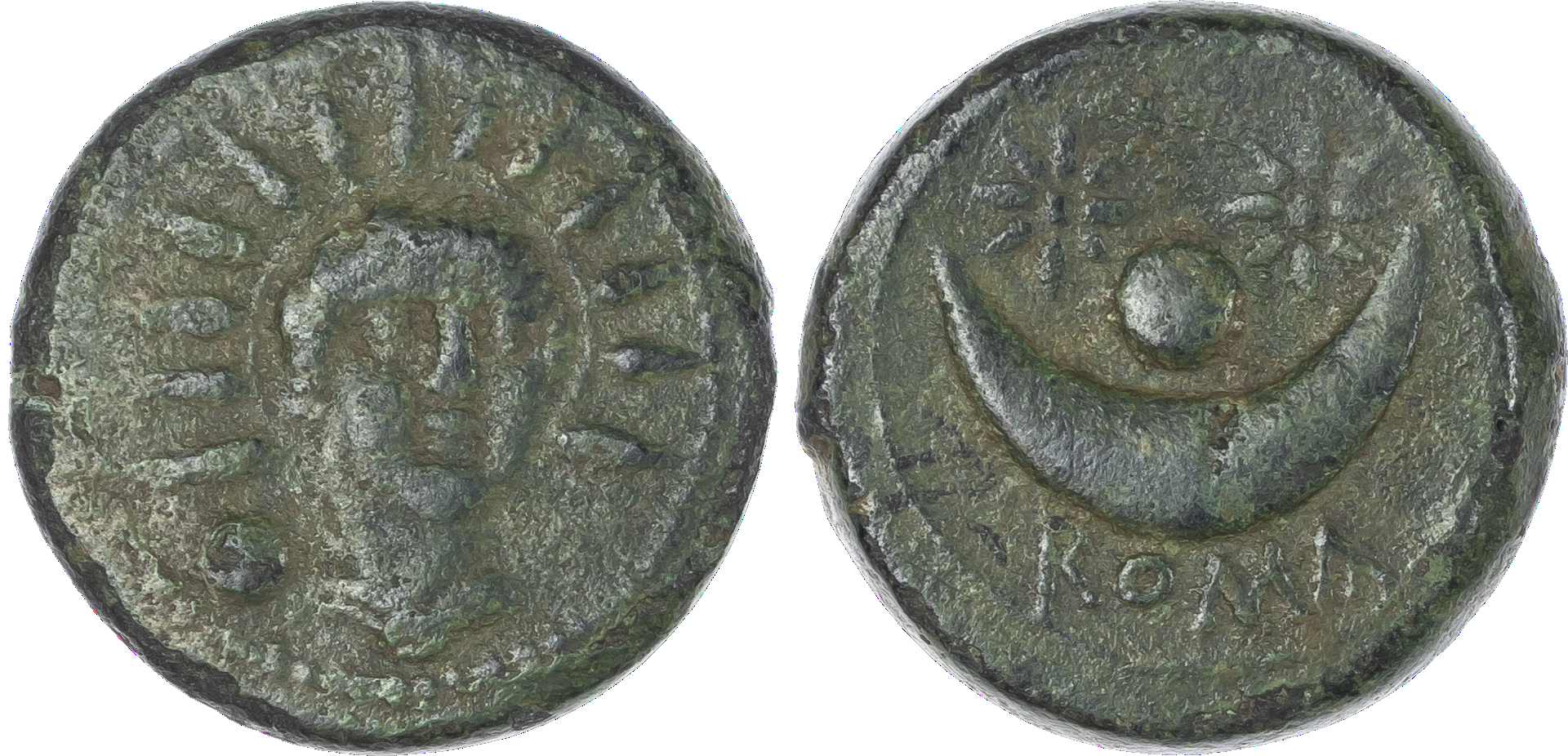 Anonymous (c. 217-215 BC) AE Uncia, Semilibral Standard, Rome, 13.49g. Draped bust of Sol facing, pellet in left field. Rev.