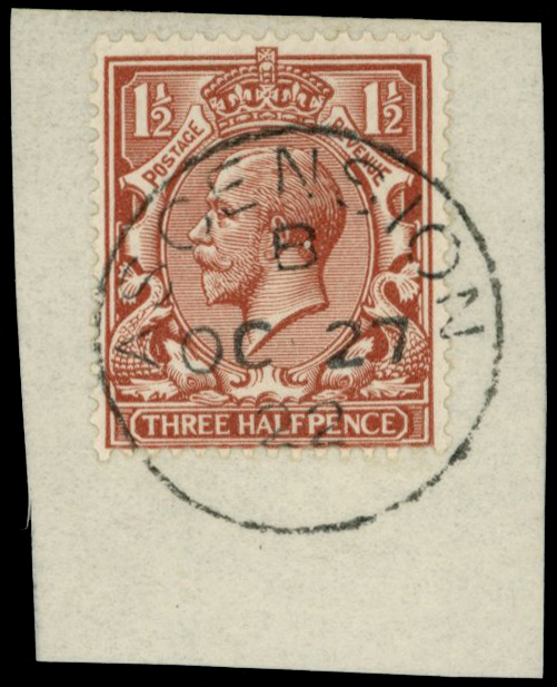 1912-22 1½d red-brown tied to paper piece...