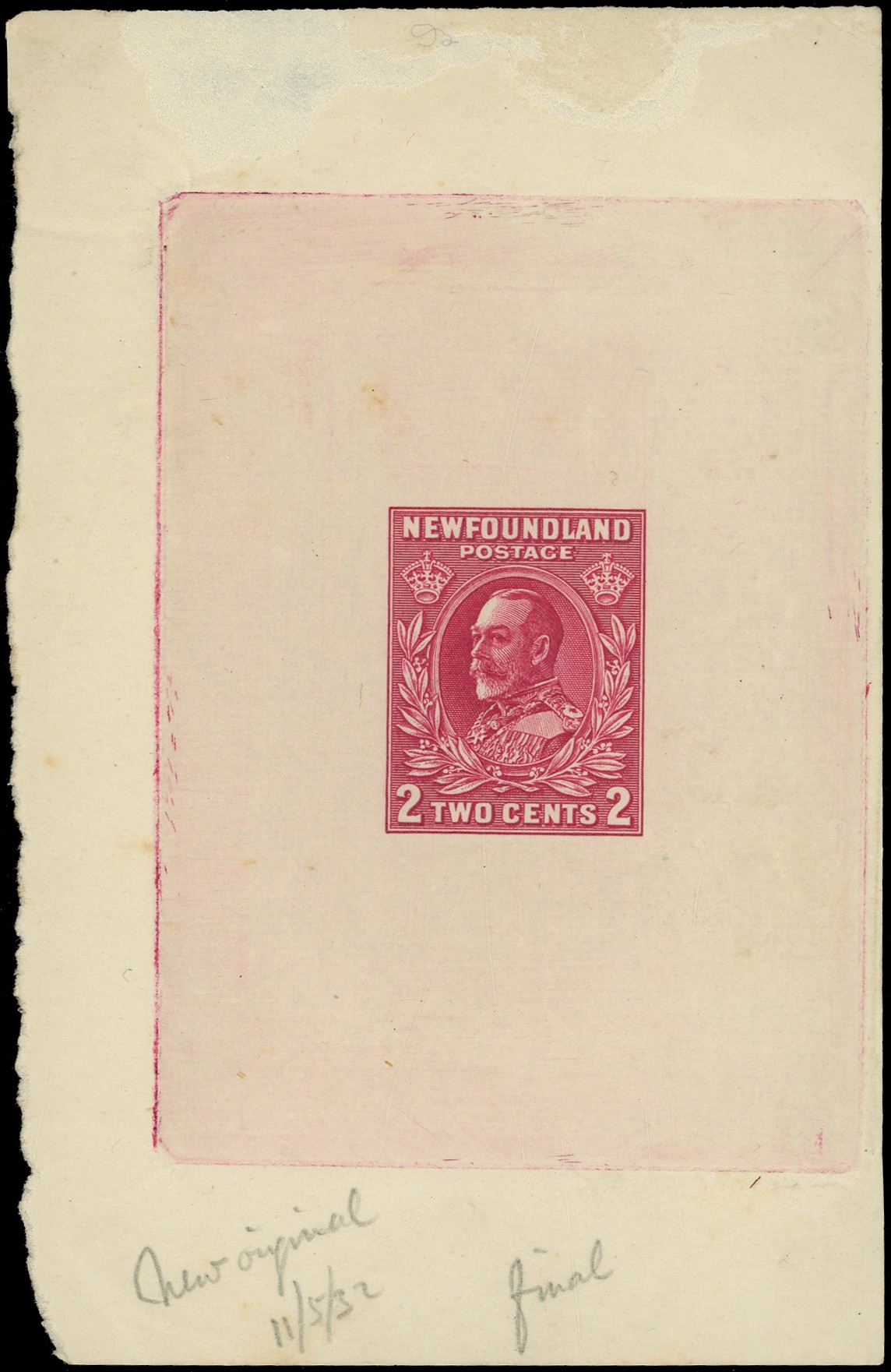 Newfoundland 1932 Resources issue 2ct King George V die II die proof in rose SG...