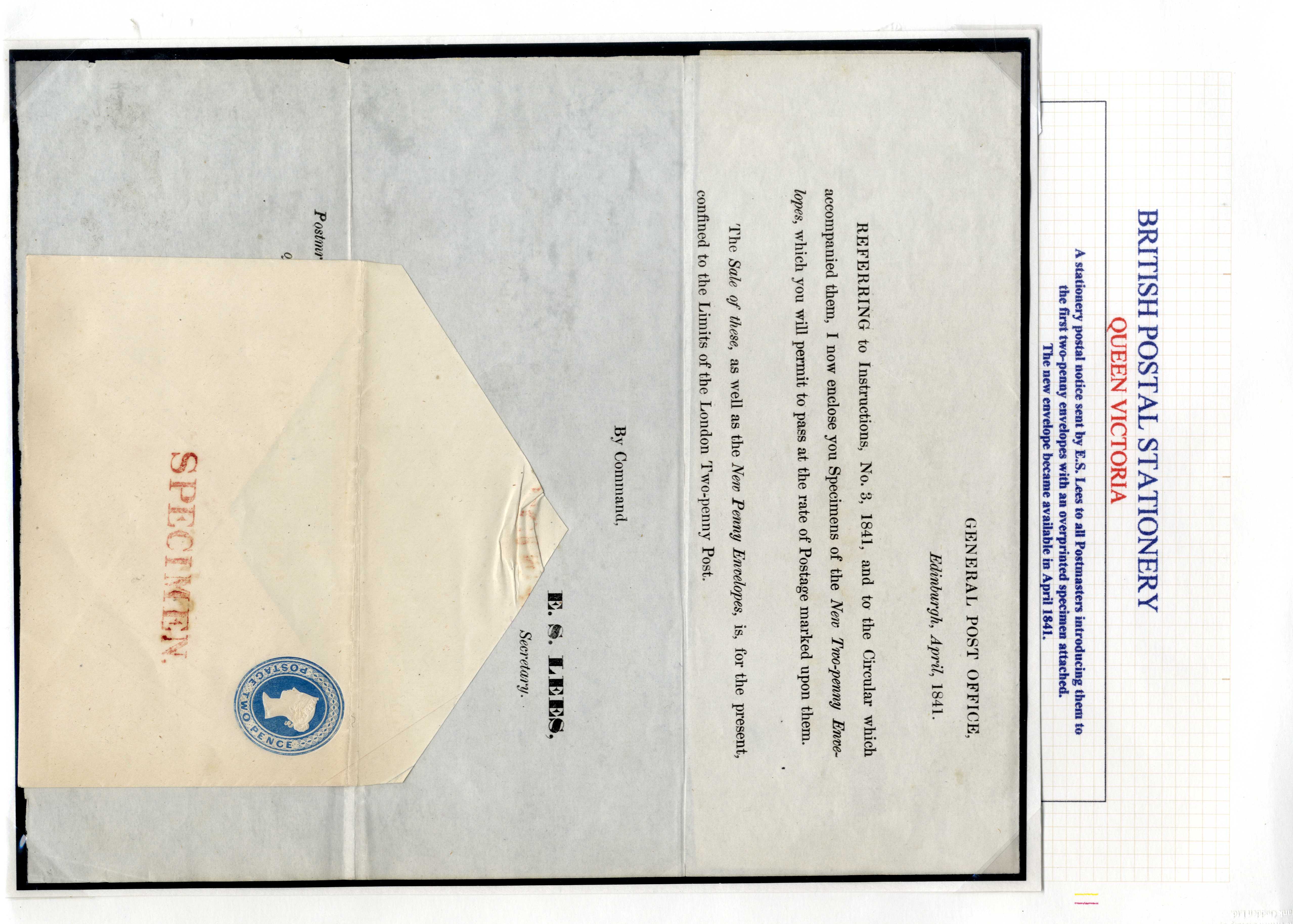 GB: 1841 ‘TO ALL POSTMASTERS’ sent from E. S. Lees from the General Post Office, Edinburgh dated ‘April 1841’