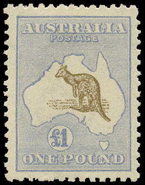 Australia 1915 £1 light brown and pale blue Kangaroo and Map SG 44b var Mint