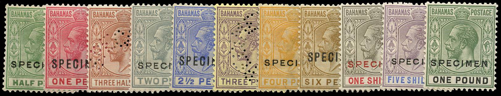 BAHAMAS SG 115s/25s 1921-37 SET OF 11 TO £1 SPECIMEN