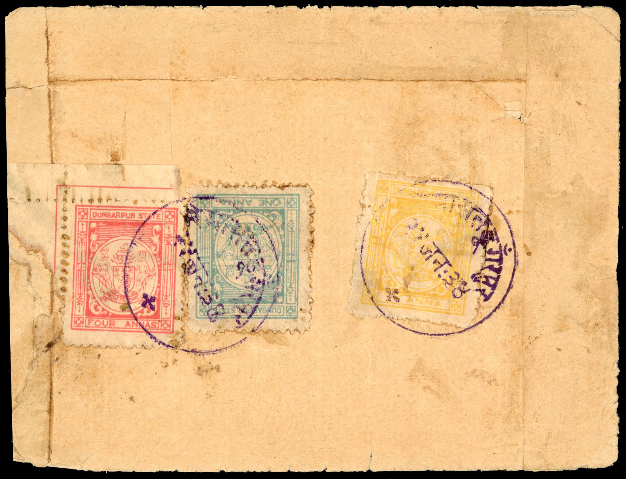 I.F.S Dungarpur SG 1, 4 and 8 on registered cover