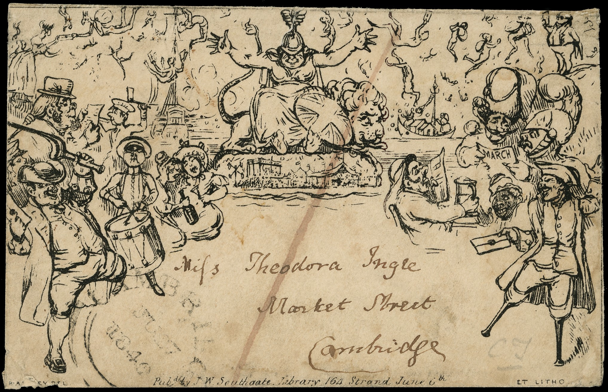 1840 J.W. Southgate Ltd - Caricature Envelope no.3 'The Peg-Leg Sailor' sent June 27th 1840 locally in...