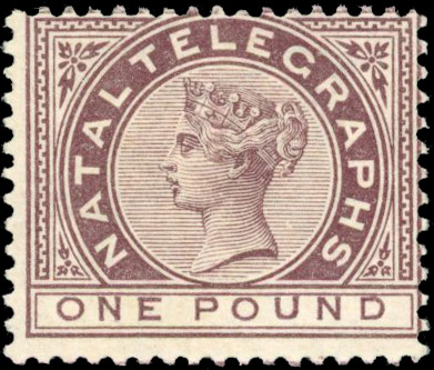 Natal SG T8 1881 Telegraph £1 chocolate mint