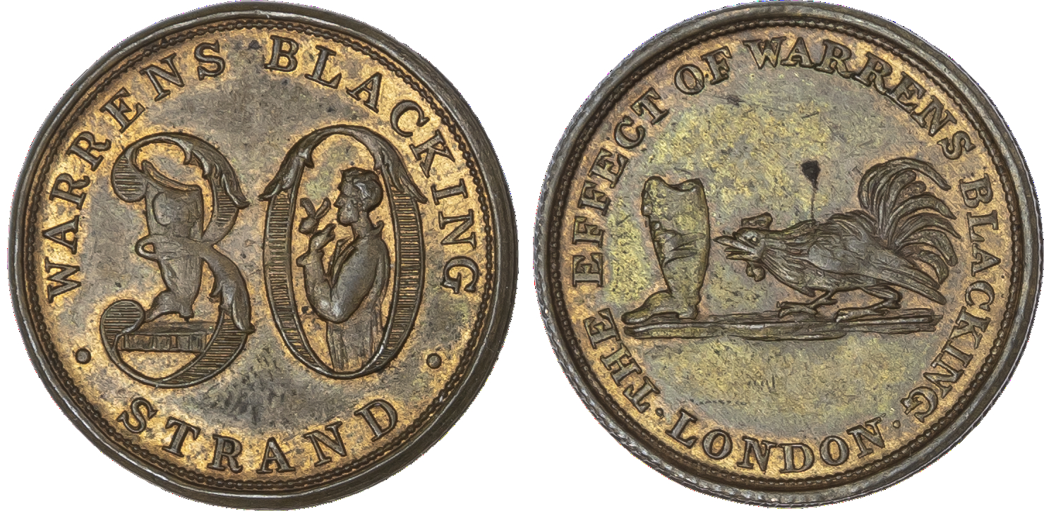 London, Warrens Blacking, Strand, brass unofficial farthing, undated [19th century].