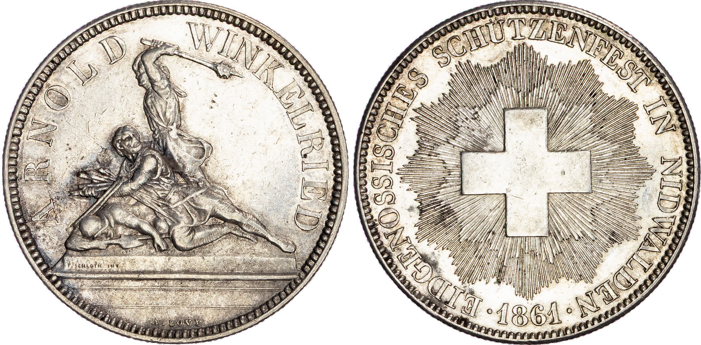 Switzerland, silver 5 Francs, 1861, Nidwalden Shooting Festival - rare