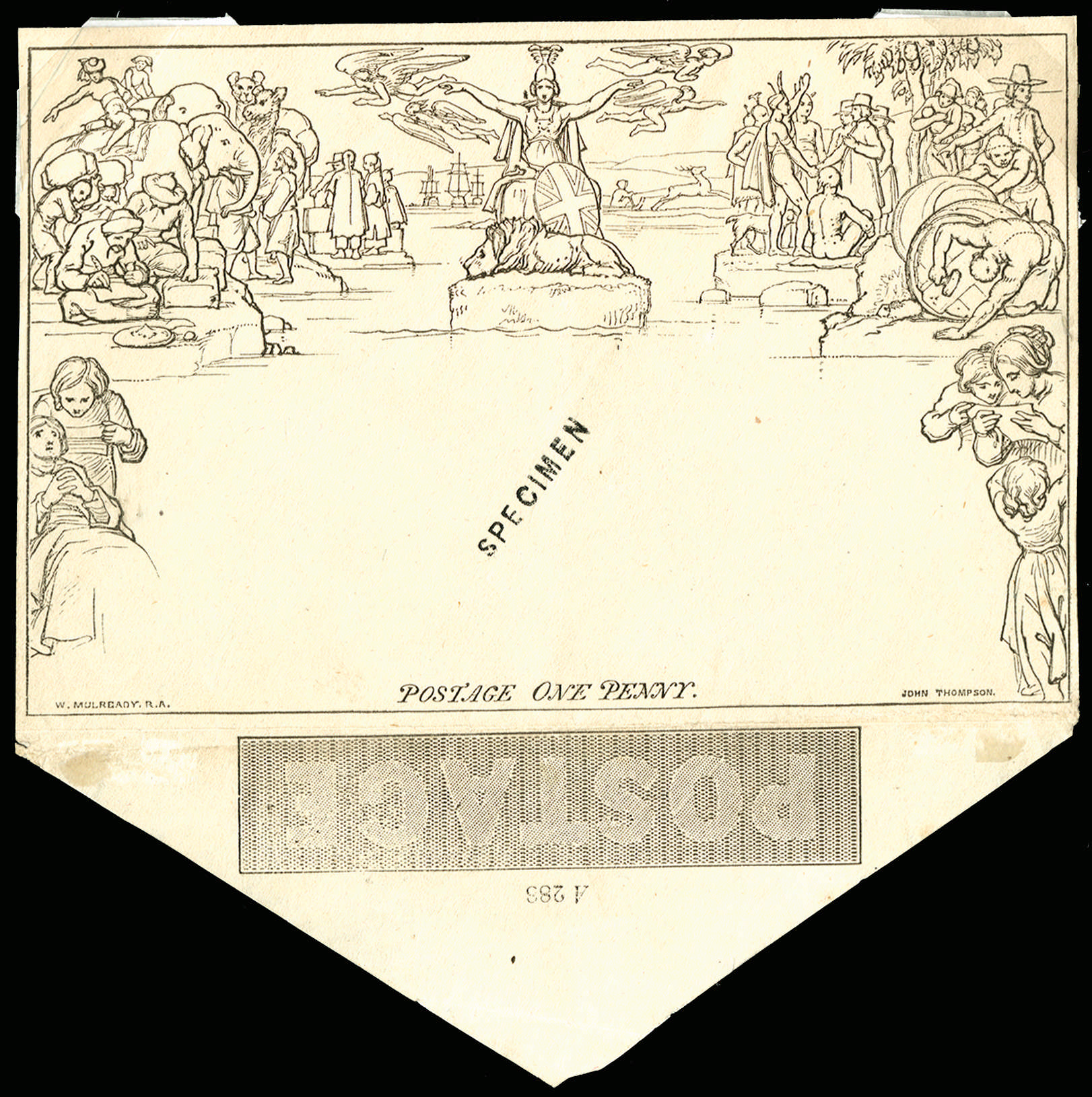 1840 1d Mulready Envelope overprinted "SPECIMEN" type 2 in black, SGME2s