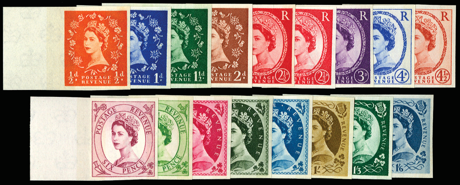 GB 1960-67 ½d-1s6d "Wildings" (Phosphor, Wmk. Multiple crown). Very fine unmounted o.g. set of seventee… SG610/8a var