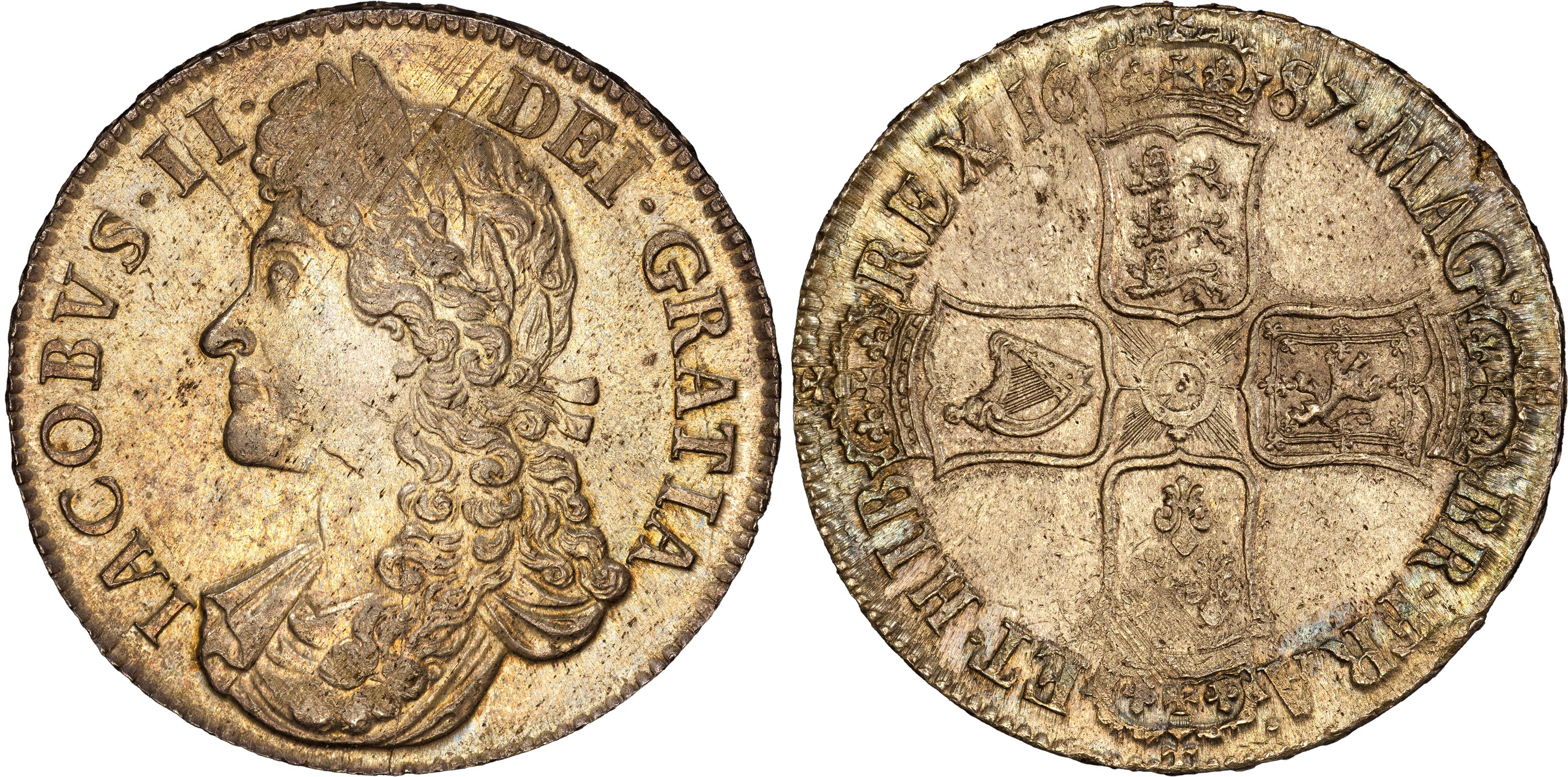James II (1685-1688), AR Crown, 1687 TERTIO. PCGS MS64