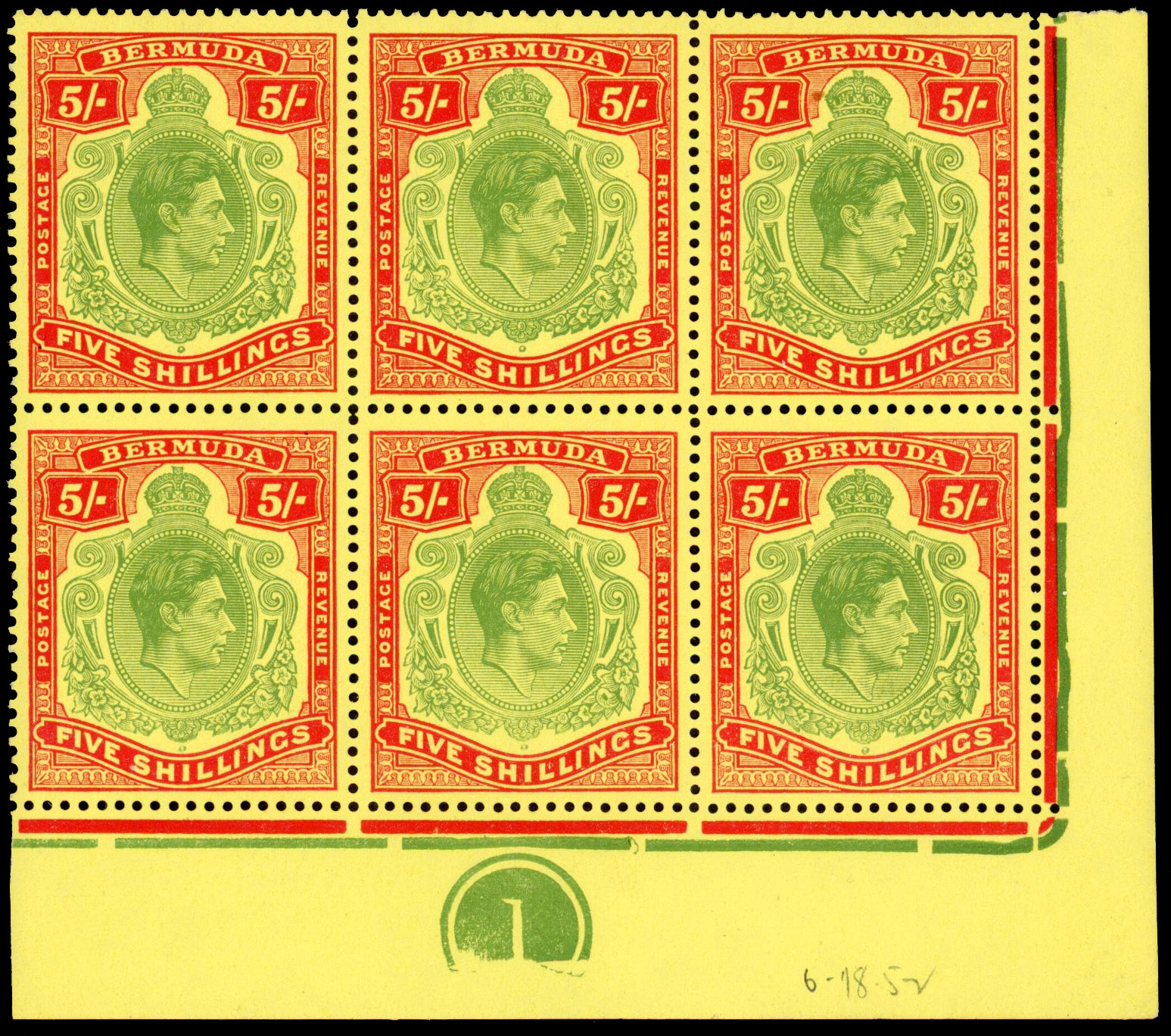 Bermuda SG 118g var Plate block mint