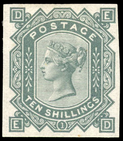 1878 10s Greenish grey Pl.1. (Wmk. Maltese Cross). Imprimatur
