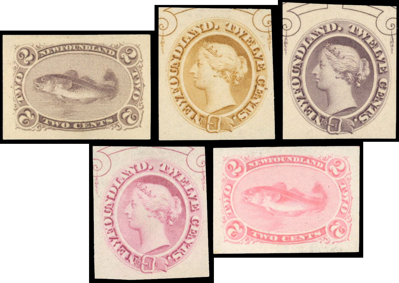 Newfoundland SG 25, 28 1865-70 2c and 12c trade sample proofs