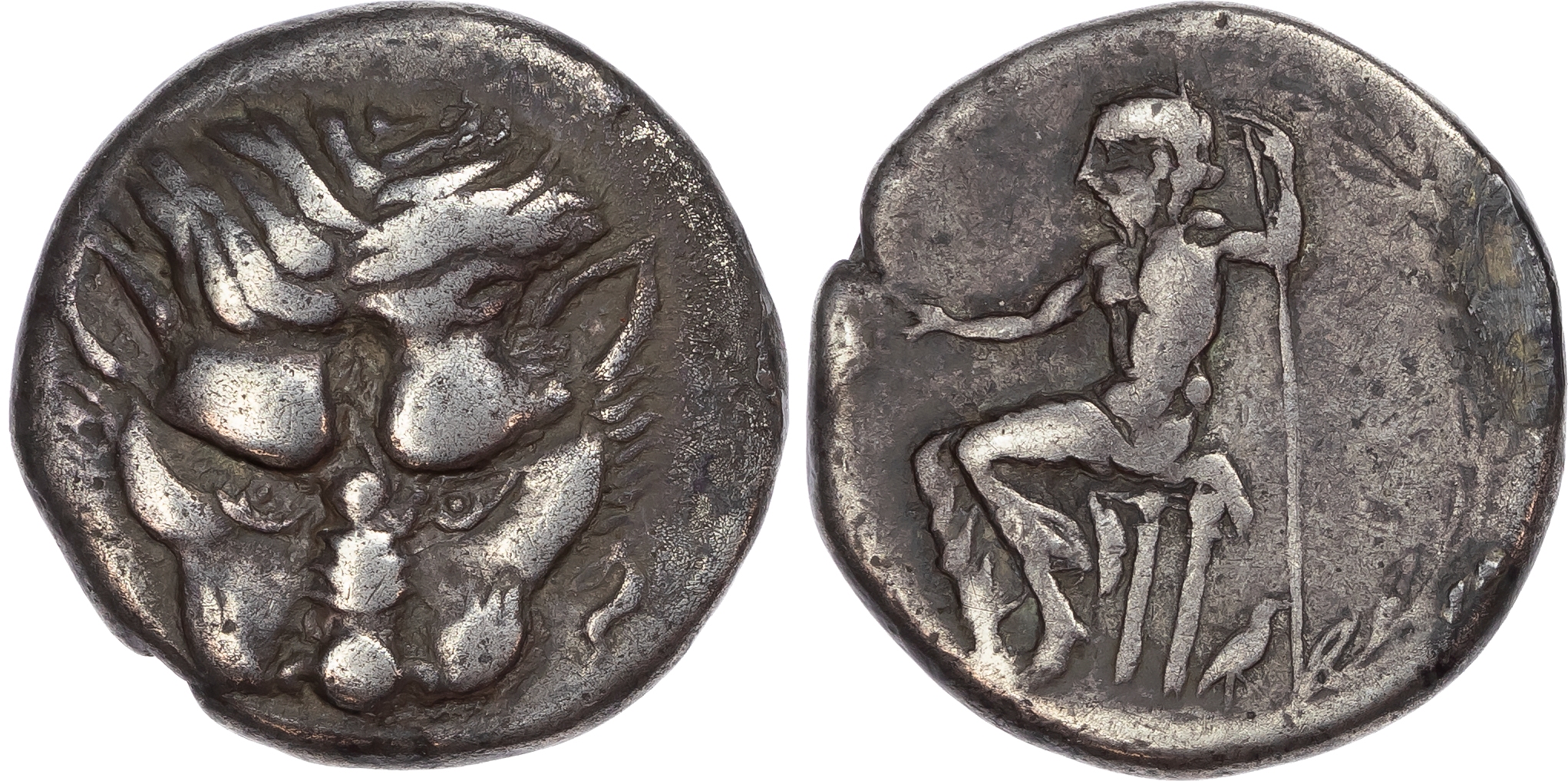 Bruttium, Rhegium (c. 425-420 BC) AR Tetradrachm, 16.72g. Lion’s scalp facing. 