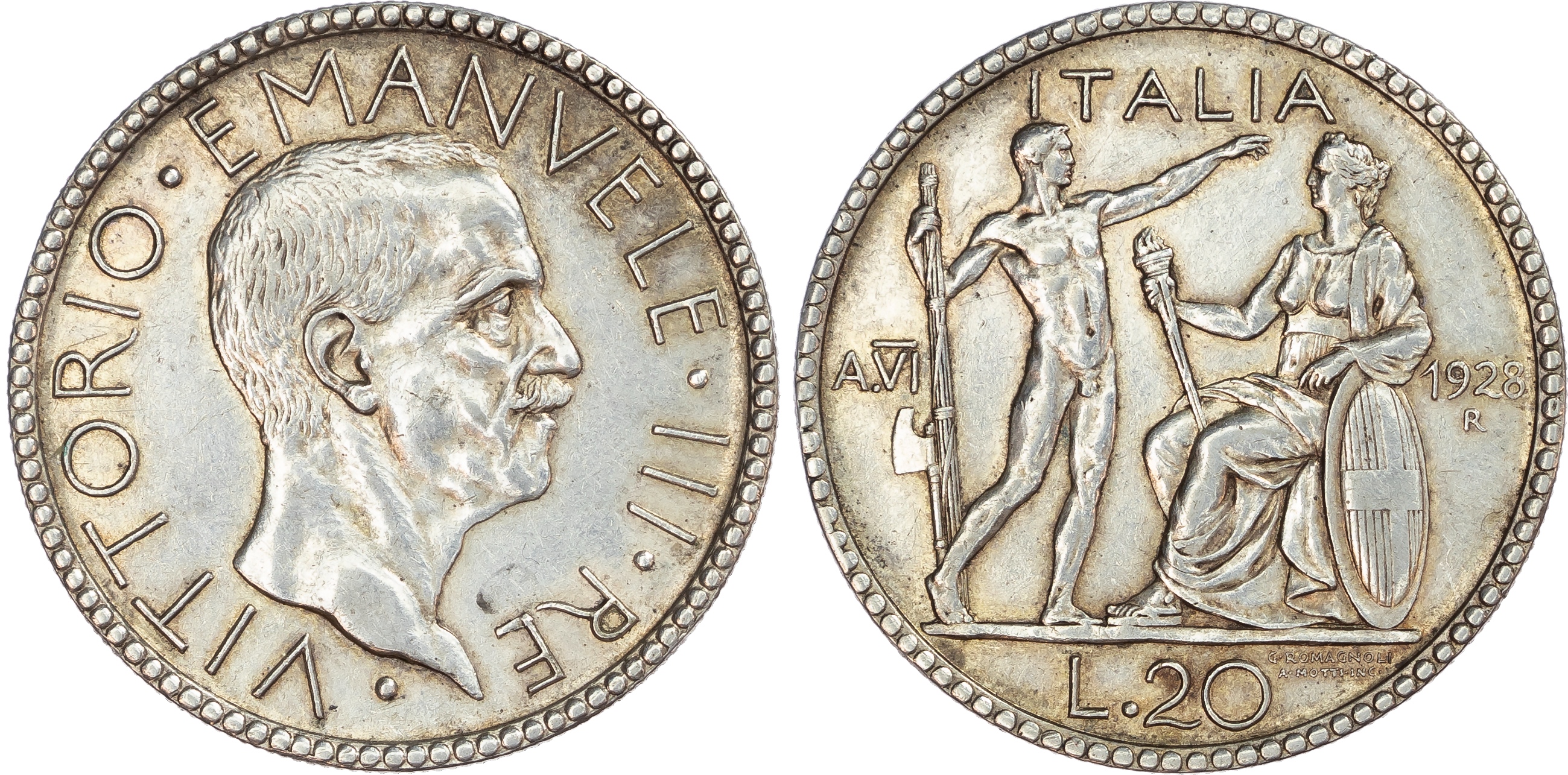 Italy. Vittorio Emanuele III AR 20 Lire. 1928R. 