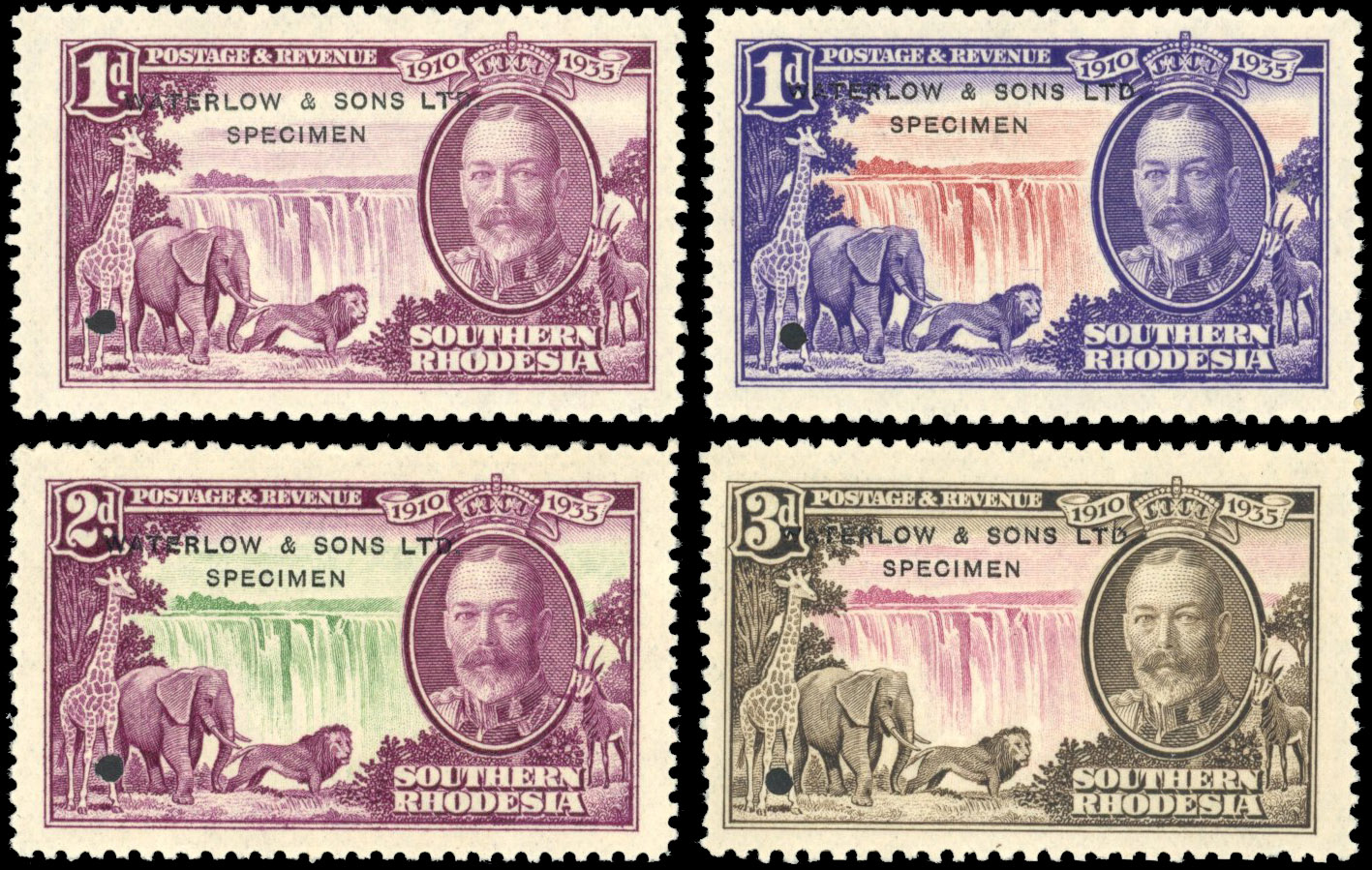 Southern Rhodesia SG 31-3 1935 Silver Jubilee printer's samples