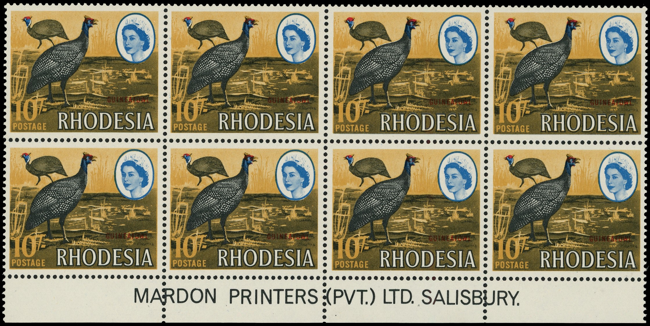 Rhodesia 1966 Mardon trial printing 10/- imprint block of 8 SG...