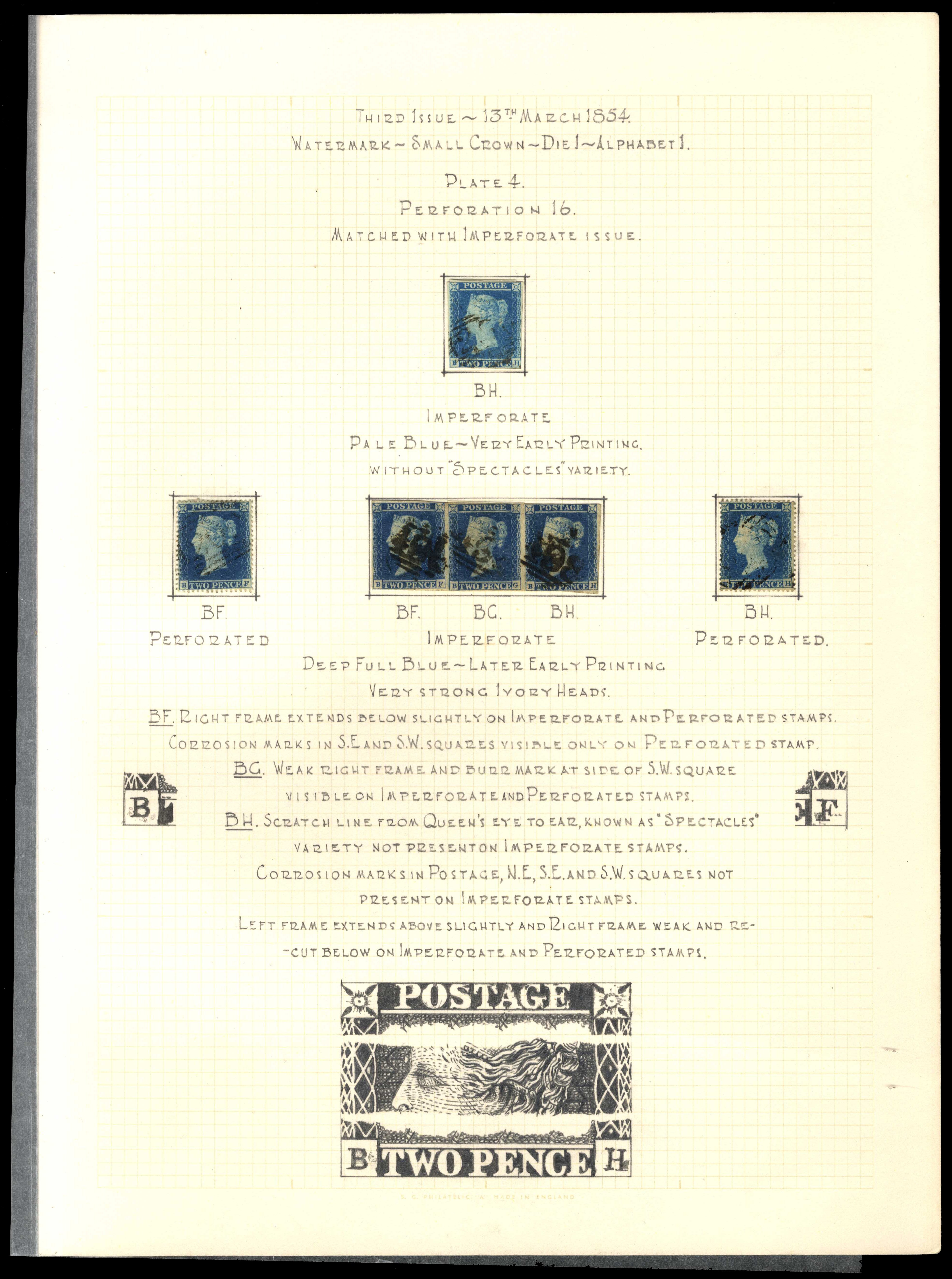 GB 1841 2d blue Plate 4 BH Spectacles trio used