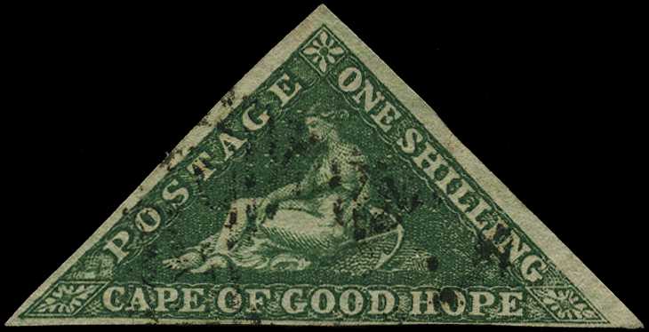 1858 1/- deep dark green, fine used with close...
