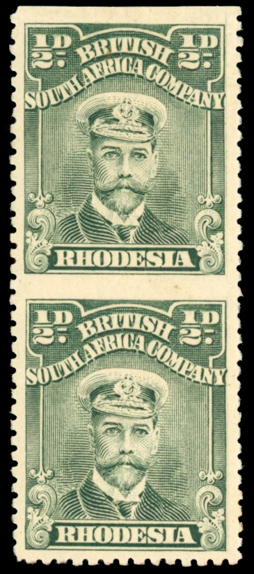 Rhodesia SG 187a var ½d imperf between pair mint