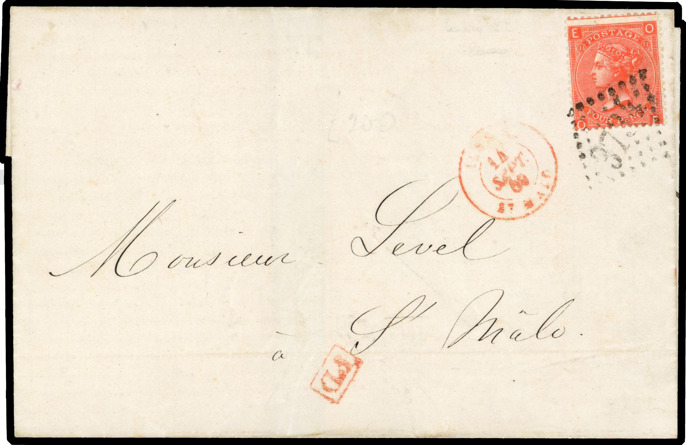 1869 4d Deep vermilion Pl.11. cancelled by St Malo '3734' gross chiffres lozenge