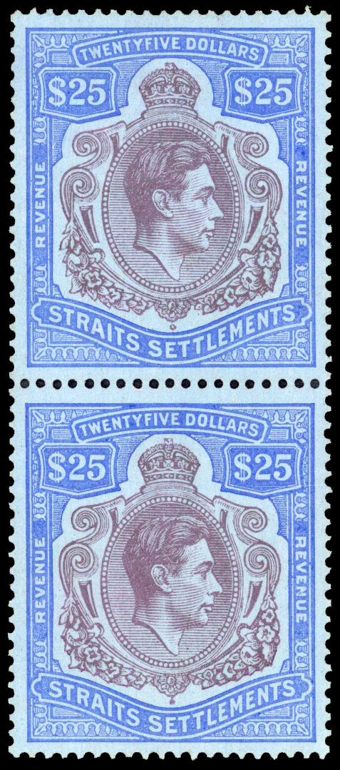Straits Settlements 1938 KGVI $25 revenue pair
