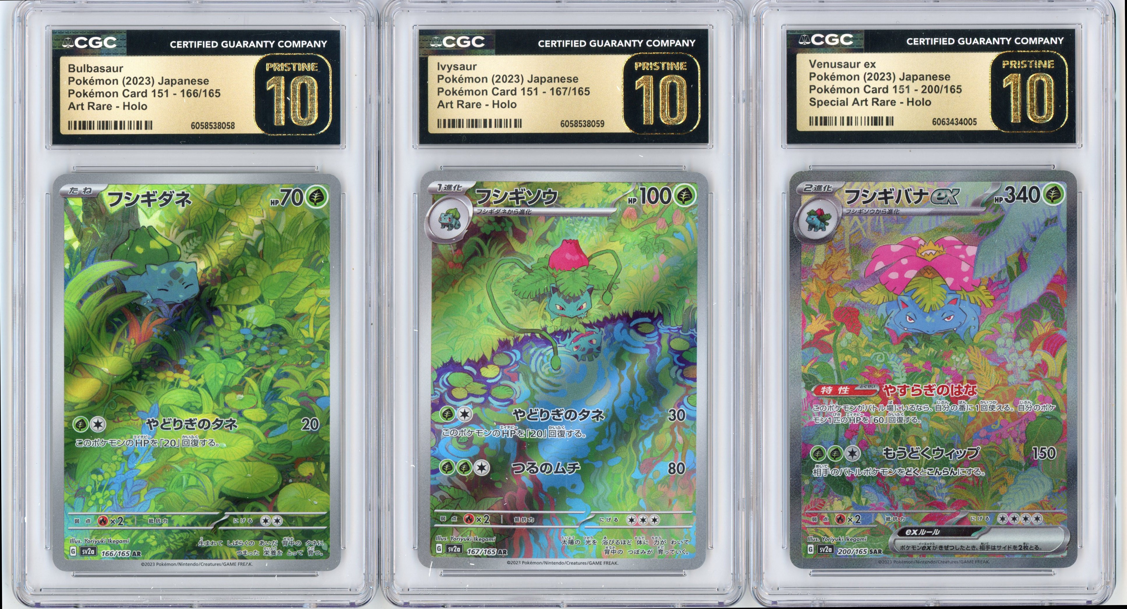 CGC PRISTINE 10 Bulbasaur #166 Ivysaur #167 Venusaur ex #200 AR/SAR - Japanese 151