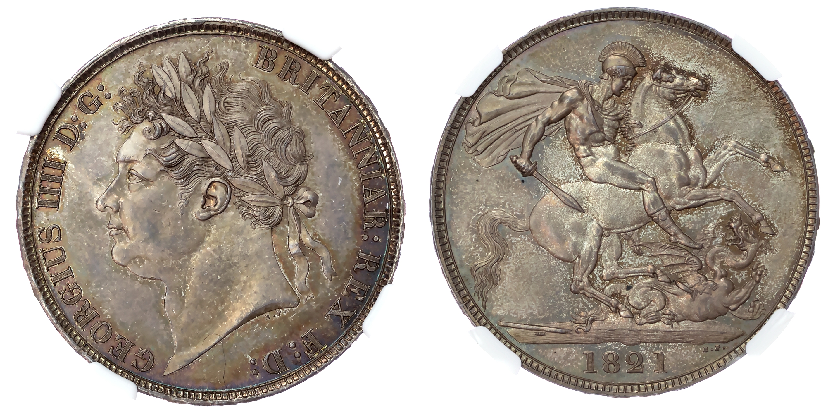 George IV (1820-1830), AR Crown, 1821, SECUNDO, NGC MS 63.