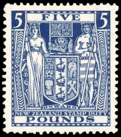 New Zealand 1931-40 Arms postal fiscal £5 indigo-blue Cowan paper